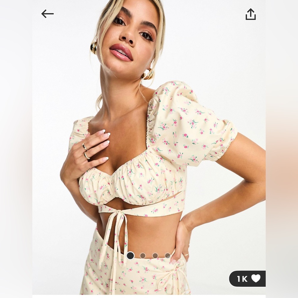The Frolic puff sleeve milkmaid crop top with wrap in vintage floral. NWT